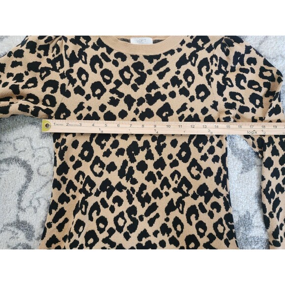 LOFT Leopard Print Crew Neck Sweater Animal Tan Brown PETITE SMALL - Picture 4 of 7